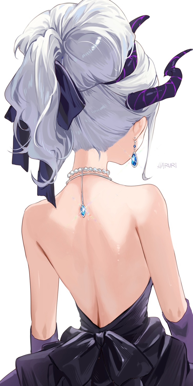 blue_archive, dress, halo, haruri, horns, no_bra, sorasaki_hina