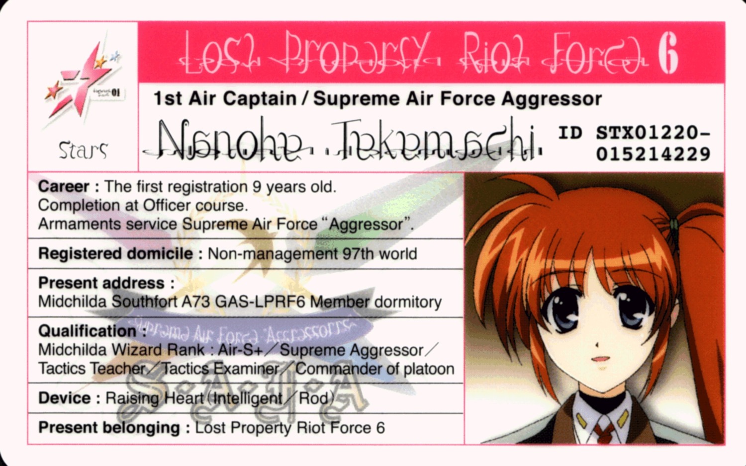 id_card, mahou_shoujo_lyrical_nanoha, mahou_shoujo_lyrical_nanoha_strikers, takamachi_nanoha