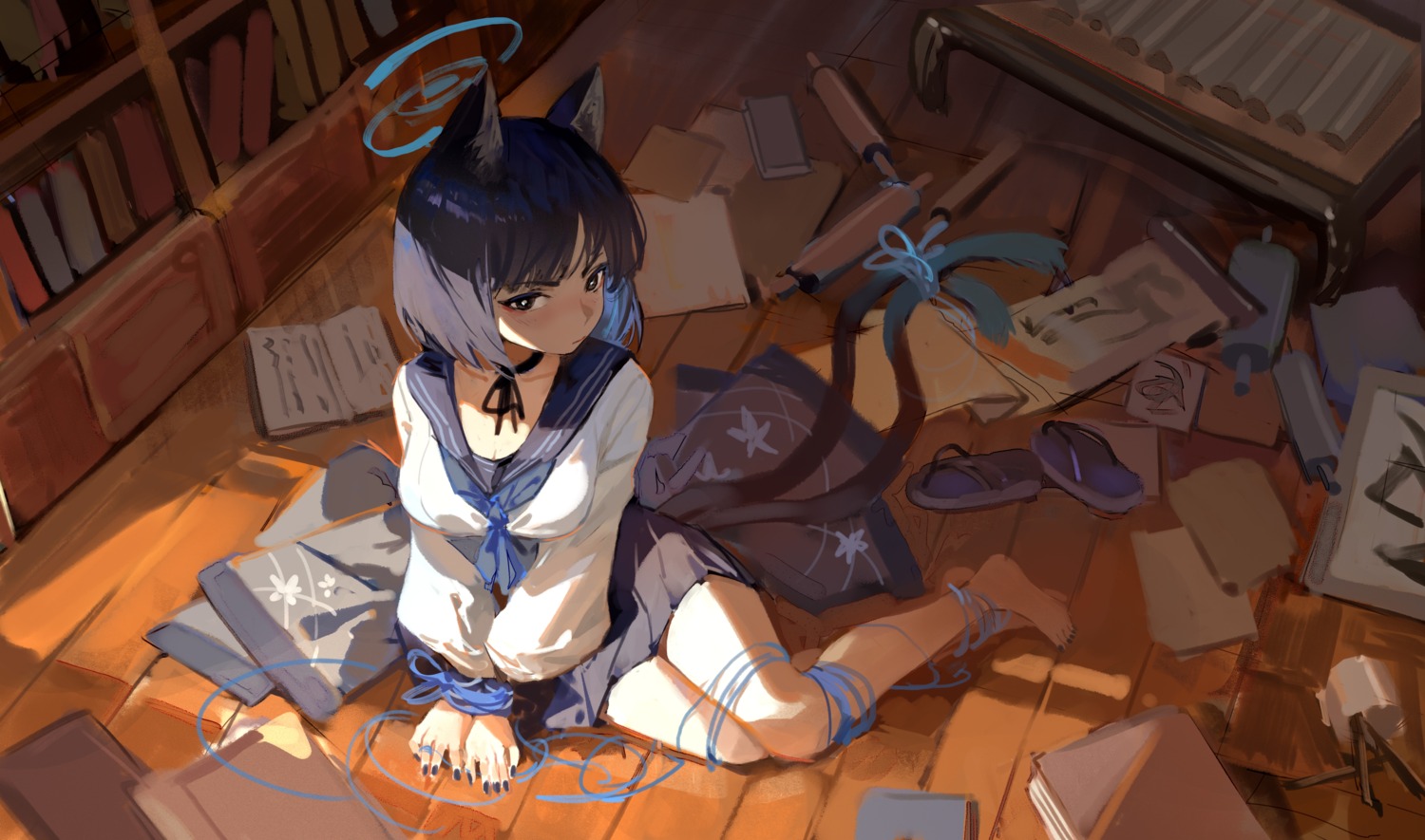 animal_ears, blue_archive, bondage, halo, kiryuu_kikyou, meinoss, nekomimi, seifuku