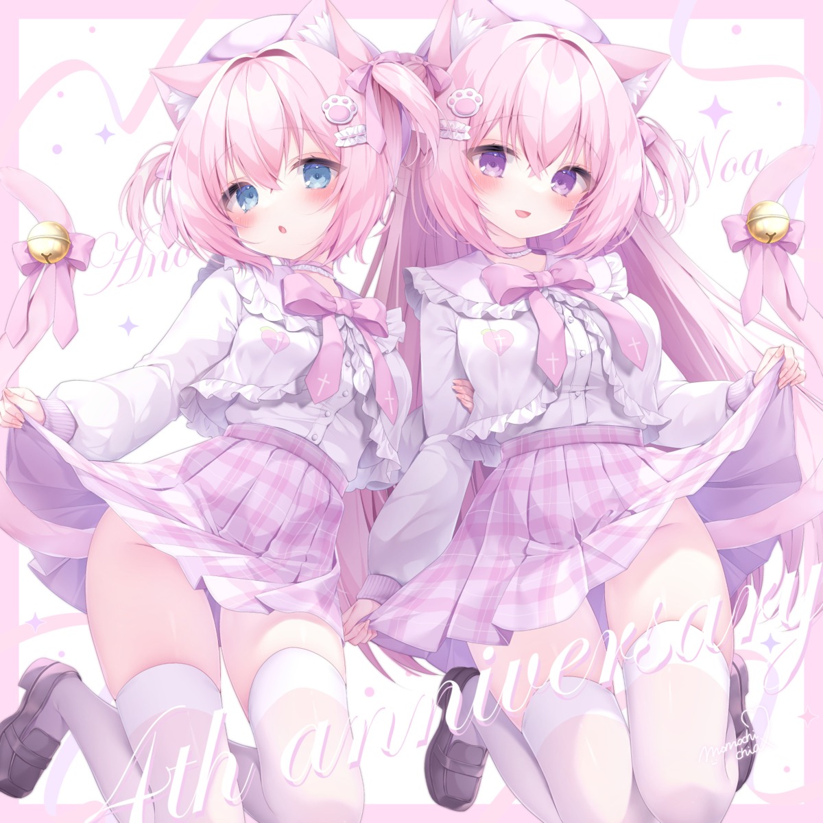 animal_ears, momochi_chia, nekomimi, seifuku, skirt_lift, tail, thighhighs