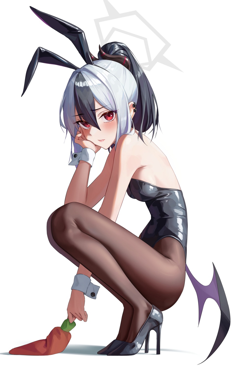 animal_ears, blue_archive, bunny_ears, bunny_girl, devil, halo, heels, horns, ly_7317, no_bra, onikata_kayoko, pantyhose, wings