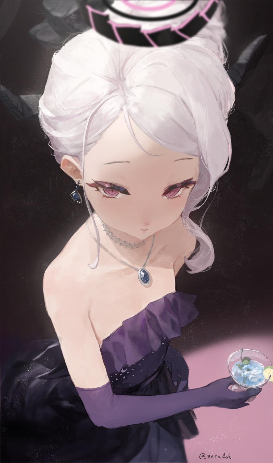 blue_archive, dress, halo, horns, no_bra, sorasaki_hina, zeradok