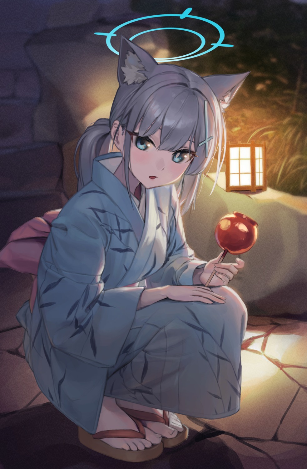 animal_ears, blue_archive, halo, laza_(0ldsong), nekomimi, sunaookami_shiroko, yukata