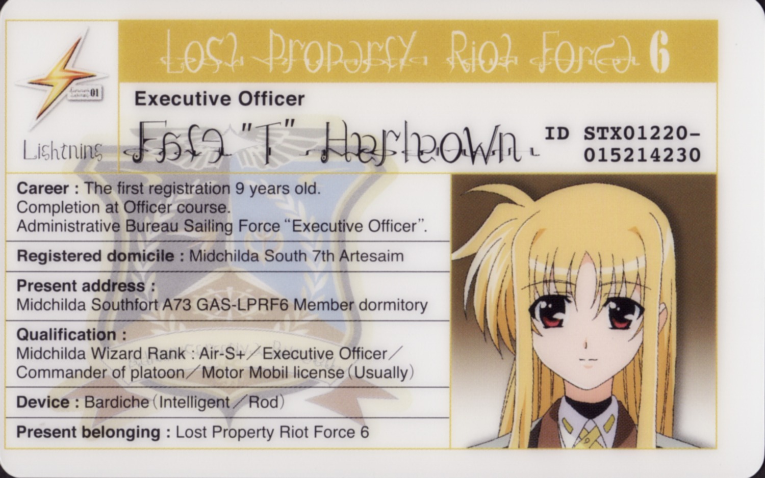 fate_testarossa, id_card, mahou_shoujo_lyrical_nanoha, mahou_shoujo_lyrical_nanoha_strikers
