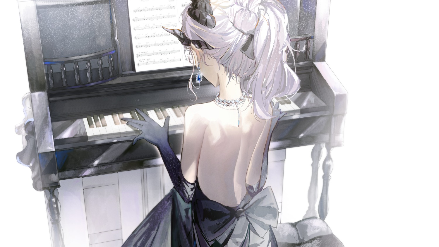blue_archive, dress, horns, kuren_kren, no_bra, sorasaki_hina