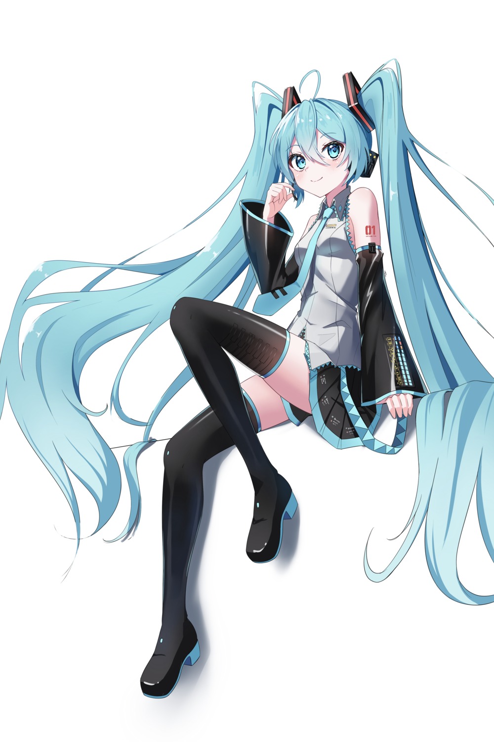 hatsune_miku, headphones, procrastinator39, tattoo, thighhighs, vocaloid