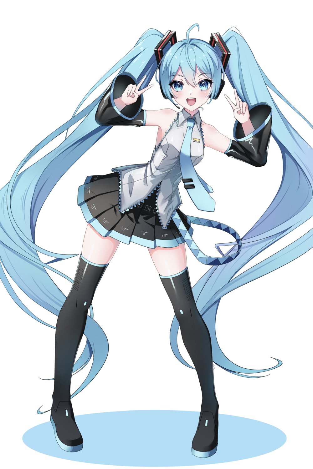 hatsune_miku, headphones, procrastinator39, thighhighs, vocaloid