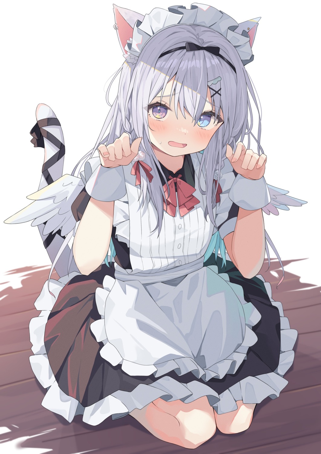 animal_ears, heterochromia, maid, nekomimi, sonoji, tail, wings