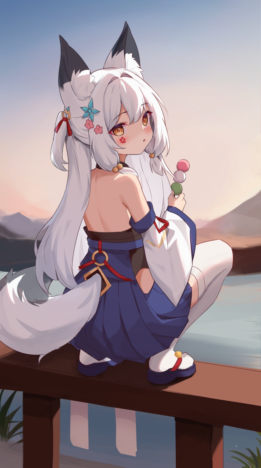 animal_ears, ass, japanese_clothes, kitsune, no_bra, synring97, tail, tattoo, thighhighs