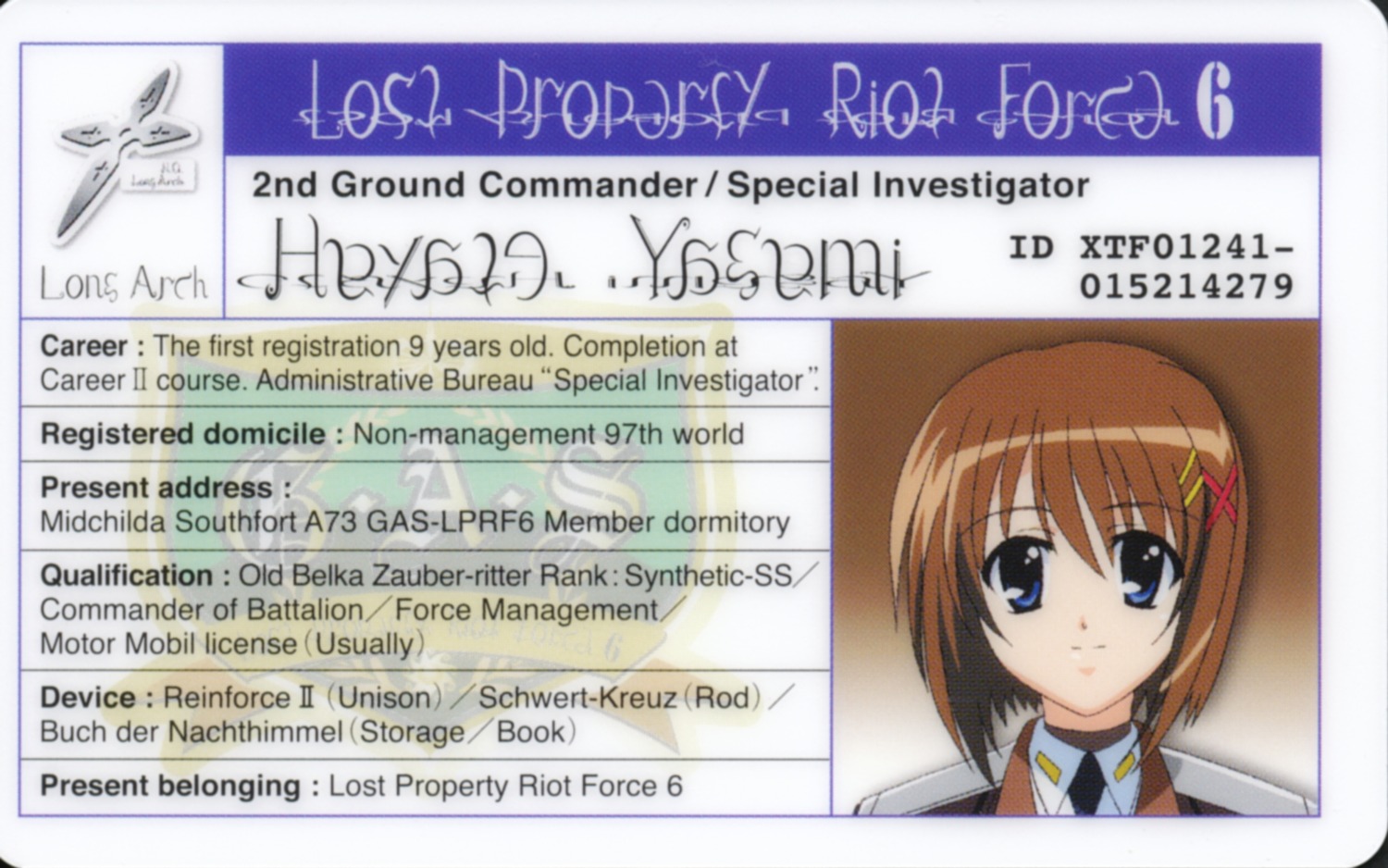 id_card, mahou_shoujo_lyrical_nanoha, mahou_shoujo_lyrical_nanoha_strikers, yagami_hayate