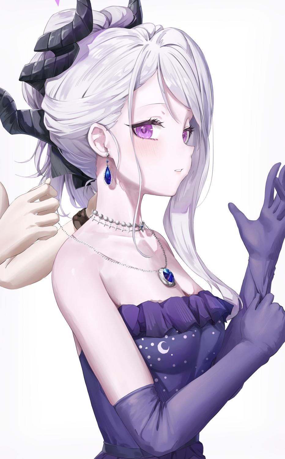 blue_archive, cleavage, dress, halo, horns, no_bra, renge_(730), sorasaki_hina