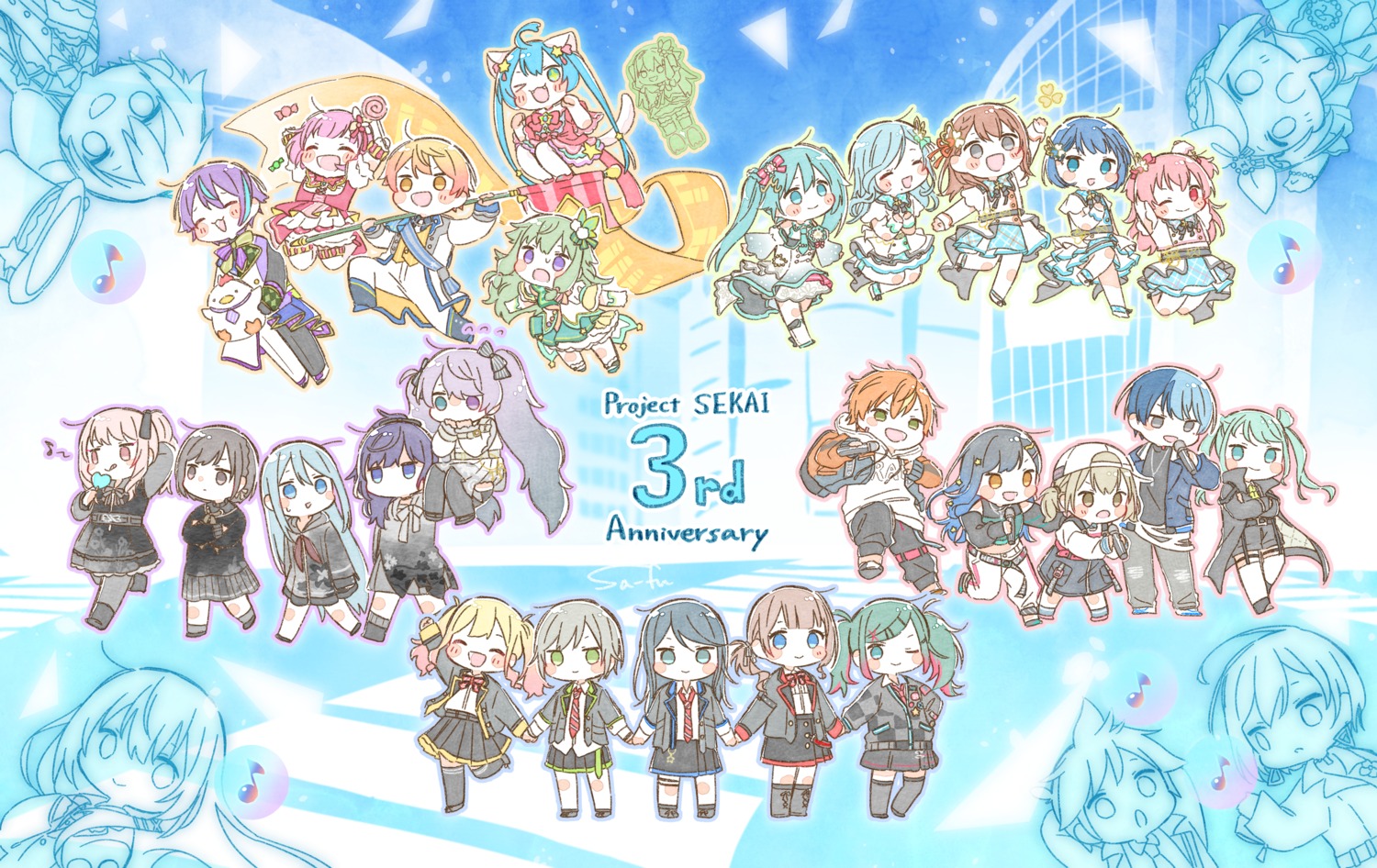 akiyama_mizuki, animal_ears, aoyagi_touya, asahina_mafuyu, azusawa_kohane, chibi, garter, hanasato_minori