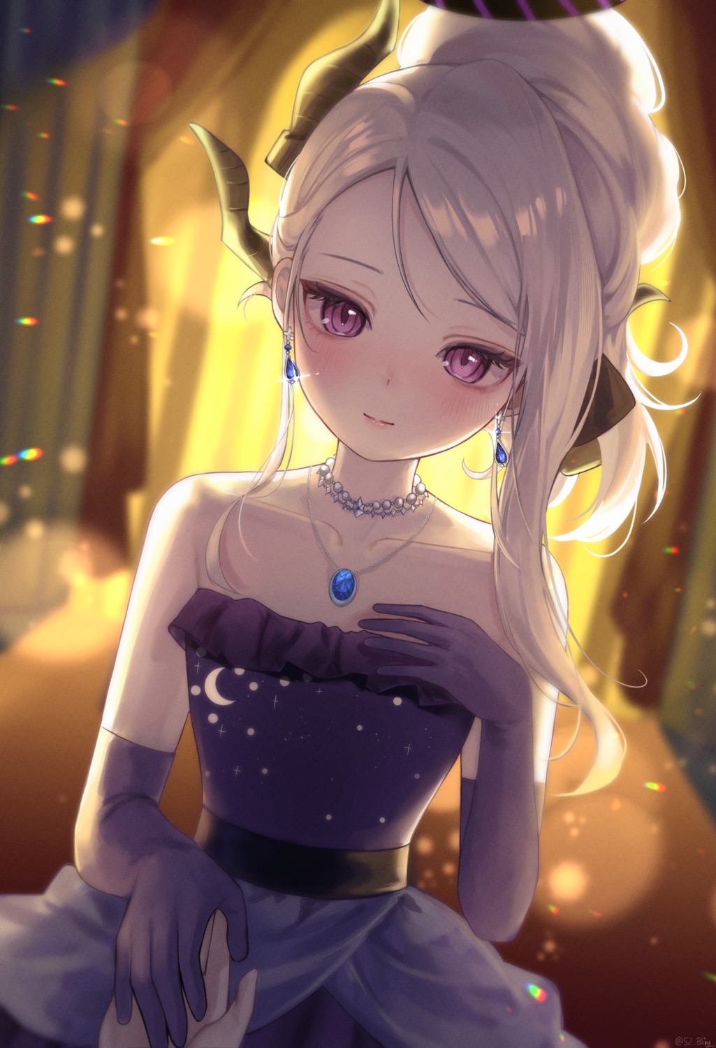 bling_(epvc5242), blue_archive, dress, halo, horns, no_bra, sorasaki_hina