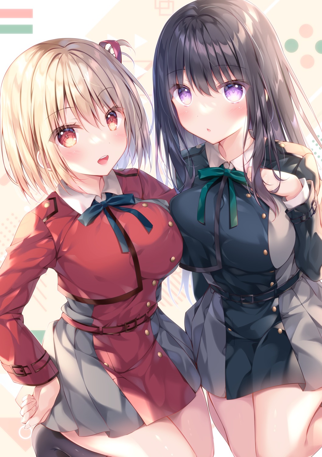 inoue_takina, lycoris_recoil, nishikigi_chisato, seifuku, watagashi_yui