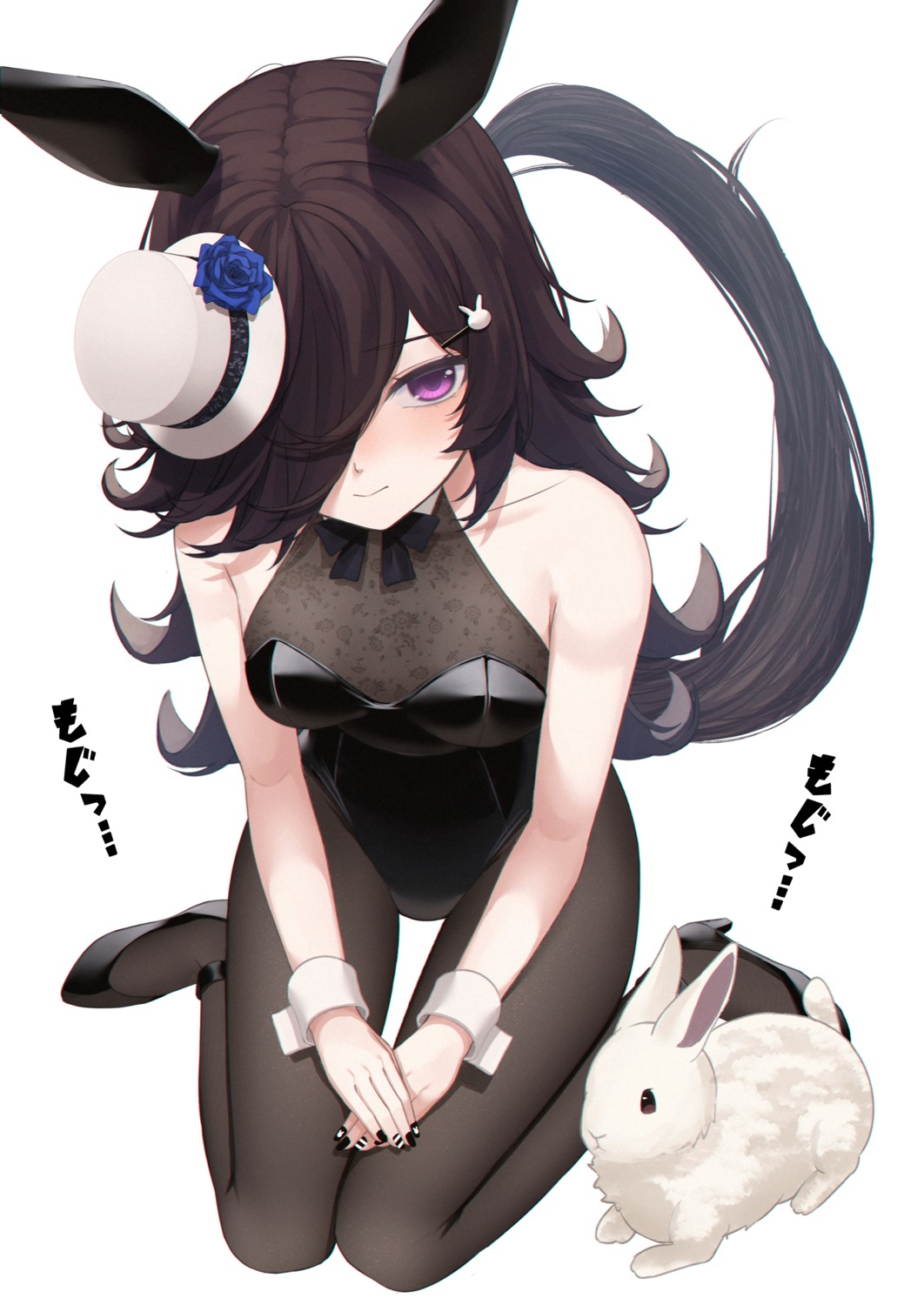 animal_ears, heels, inui_(inuiw_), leotard, no_bra, pantyhose, rice_shower_(umamusume), see_through