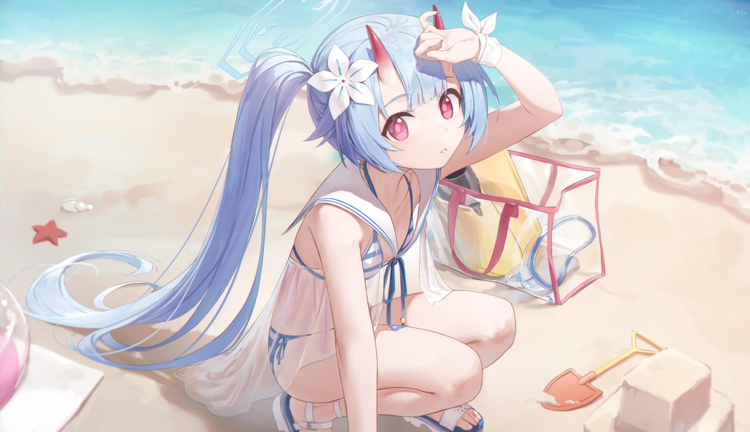 bikini, blue_archive, halo, horns, see_through, soeyumi, swimsuits, waraku_chise