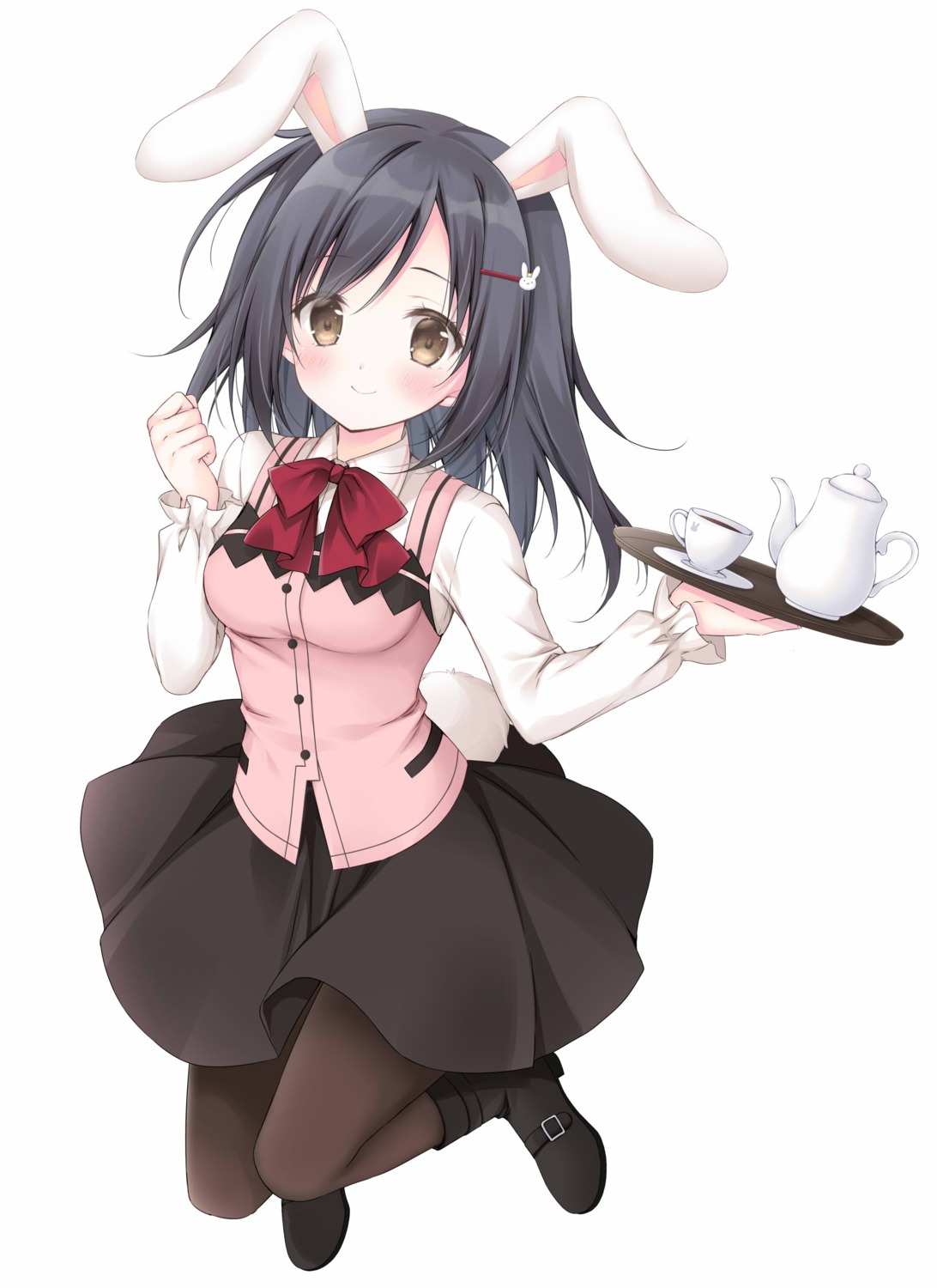 animal_ears, bunny_ears, cosplay, gochuumon_wa_usagi_desu_ka?, hoto_cocoa, korie_riko, pantyhose, skirt_lift, tail, waitress