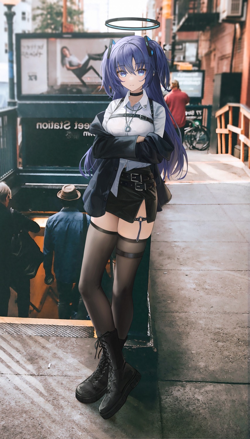 blue_archive, flippy_(cripine111), garter, halo, hayase_yuuka, photo, stockings, thighhighs