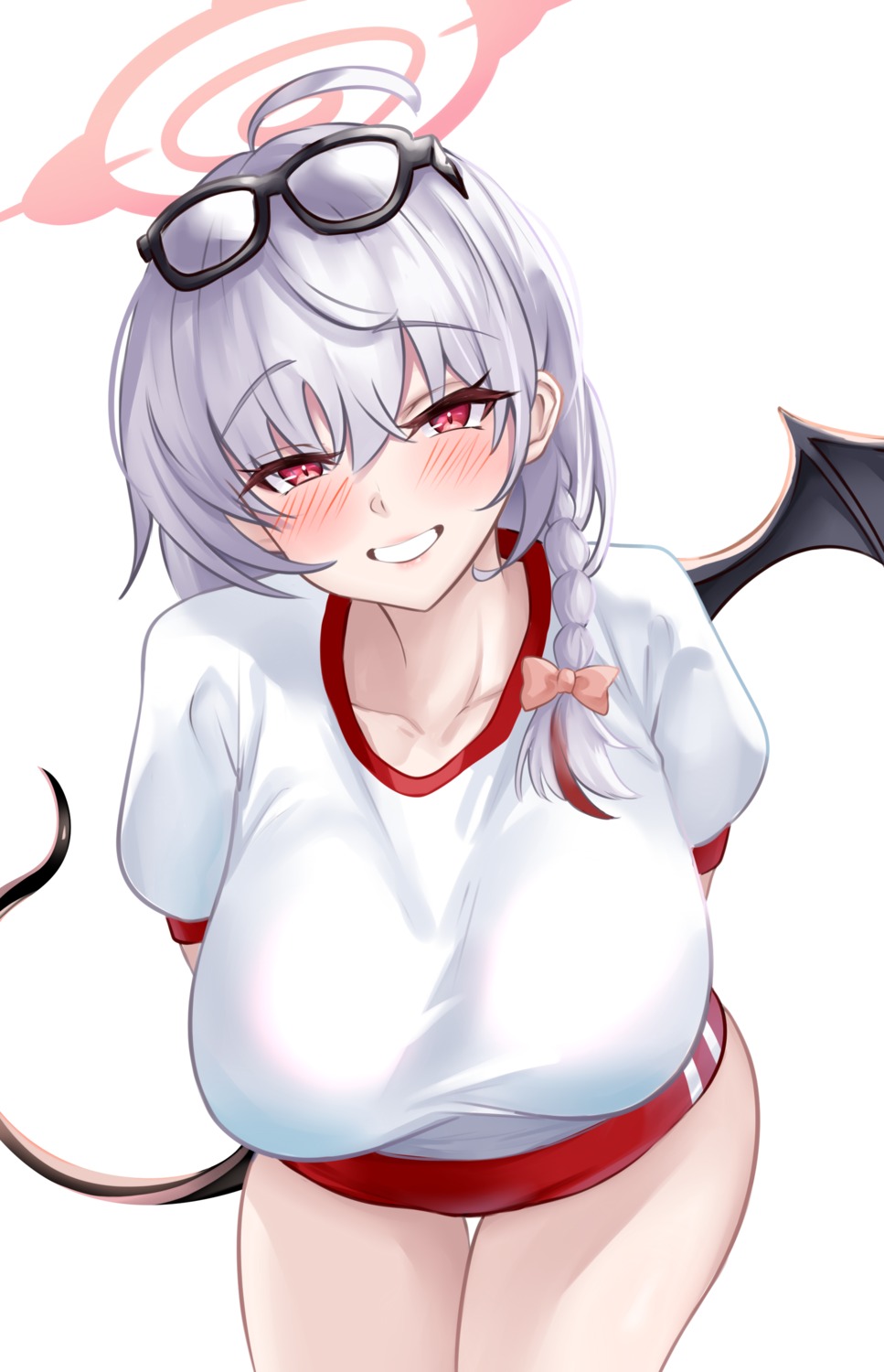 blue_archive, buruma, crimecrime, devil, gym_uniform, halo, kurodate_haruna, megane, tail, wings