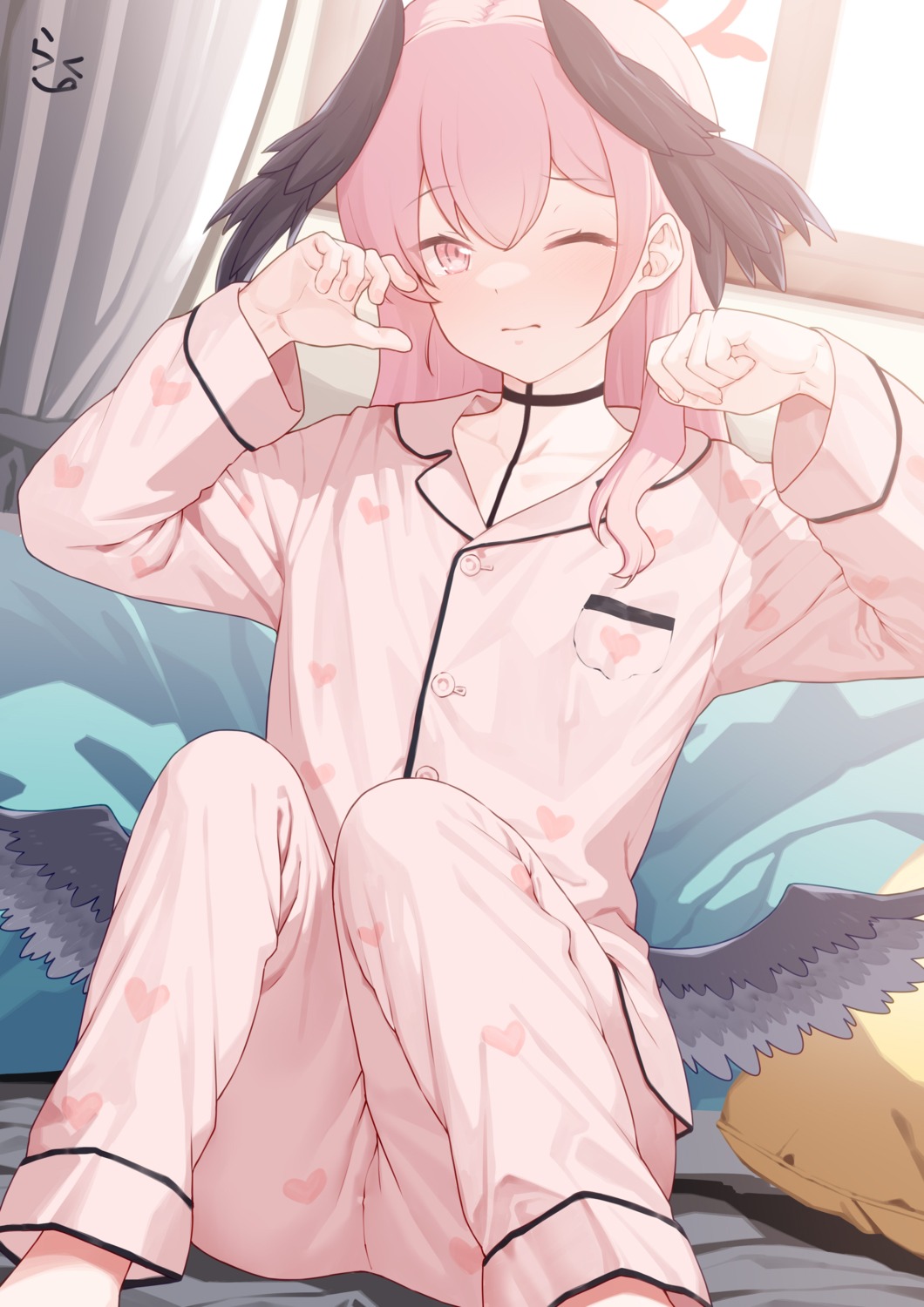 blue_archive, halo, pajama, prophecy_(rakuichimonji), shimoe_koharu, wings