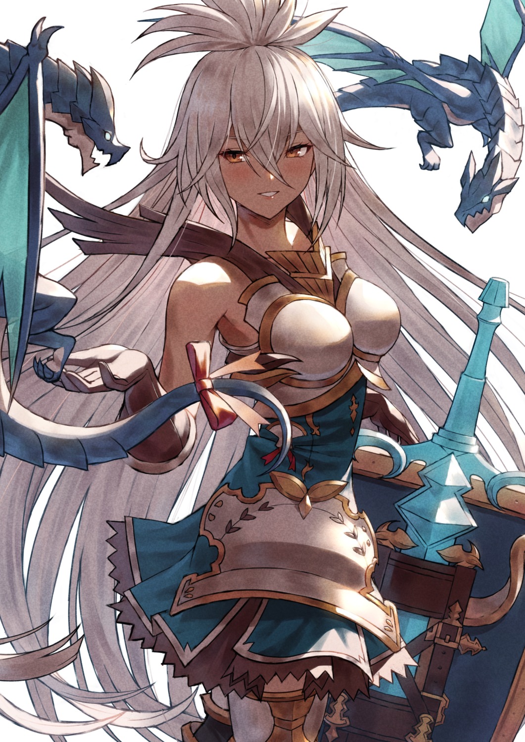 armor, dress, fagi_(kakikaki), granblue_fantasy, sword, thighhighs, zooey_(granblue_fantasy)