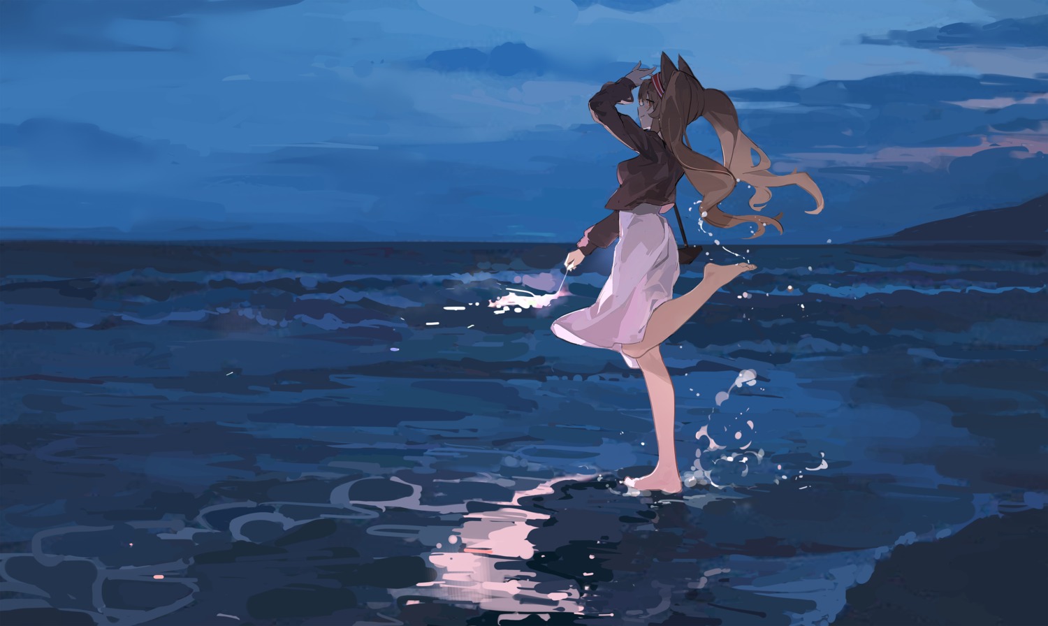 angelina_(arknights), animal_ears, arknights, dress, feet, landscape, tribute_tea