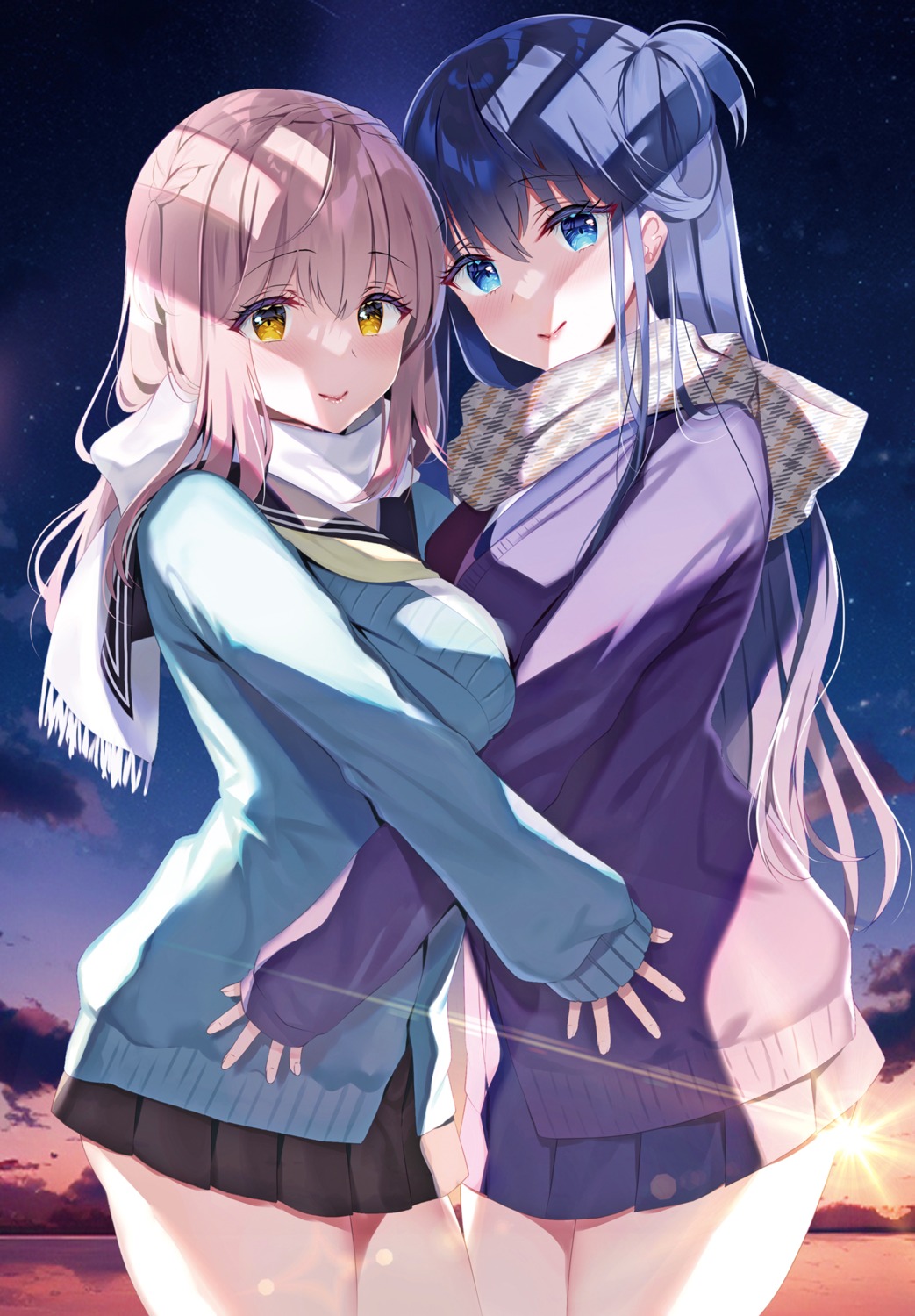 kasugai_koharu, nagatsuki_sayuki, seifuku, sweater, symmetrical_docking, takashina_asahi