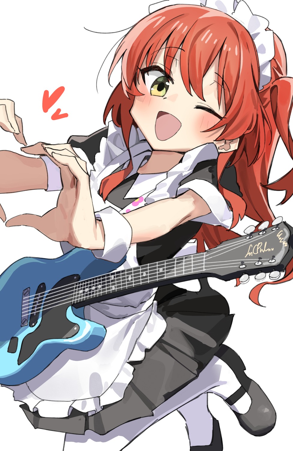 bocchi_the_rock!, guitar, haruyuki_(gffewuoutgblubh), kita_ikuyo, maid, pantyhose