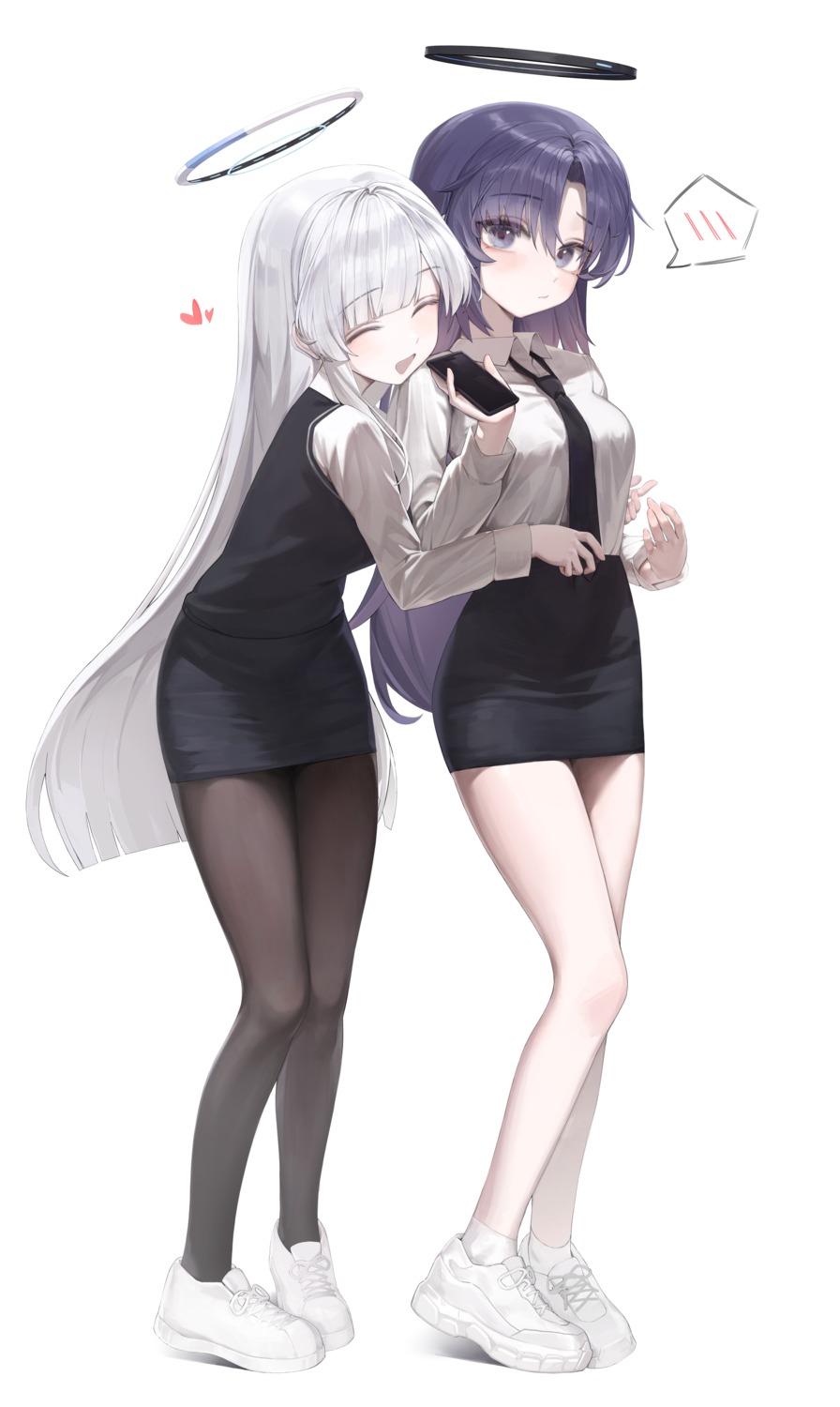 blue_archive, dress_shirt, halo, hayase_yuuka, klakmon, pantyhose, sweater, ushio_noa