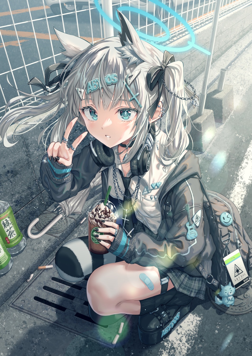 animal_ears, bandaid, blue_archive, garter, halo, headphones, hirokazu_(analysis-depth), nekomimi