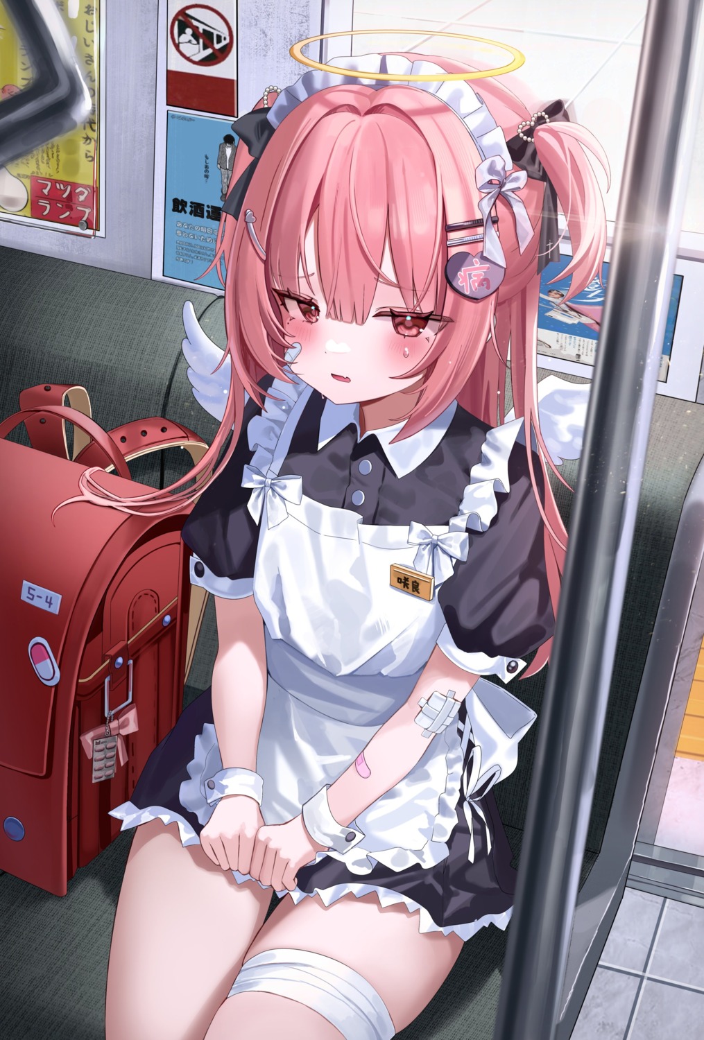 angel, bandages, bandaid, garter, maid, riko_(rik0ring), tsukiyomi_ai, wings