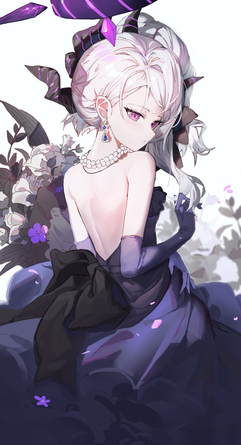 blue_archive, dress, halo, horns, no_bra, sentter, sorasaki_hina