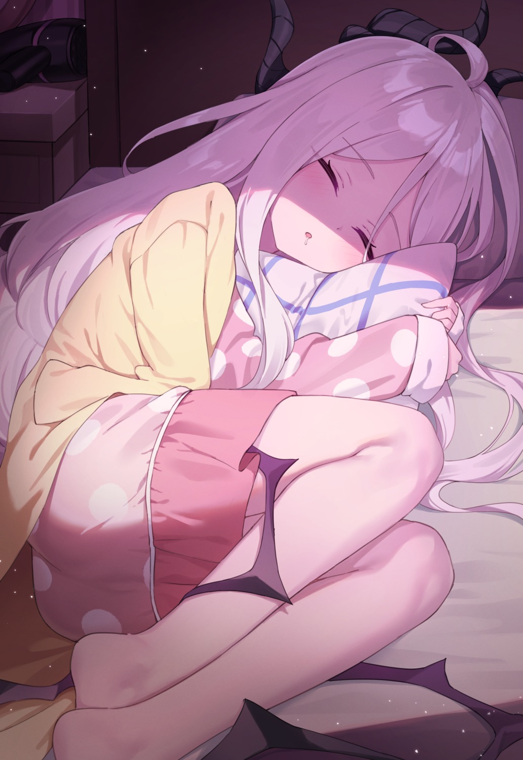 blue_archive, devil, horns, pajama, pizza_(artist), sorasaki_hina, wings