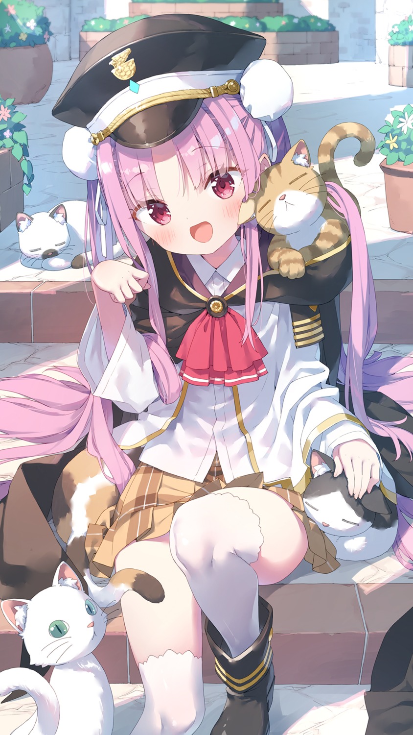 heaven_burns_red, kani_biimu, kunimi_tama, neko, seifuku, skirt_lift, thighhighs