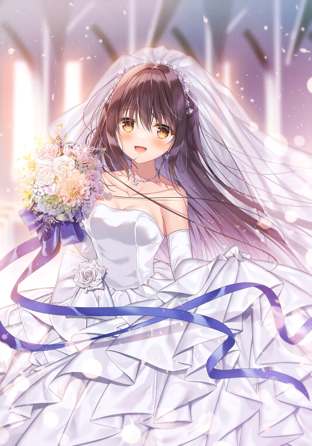amamiya_shino, dress, no_bra, tanihara_natsuki, wedding_dress