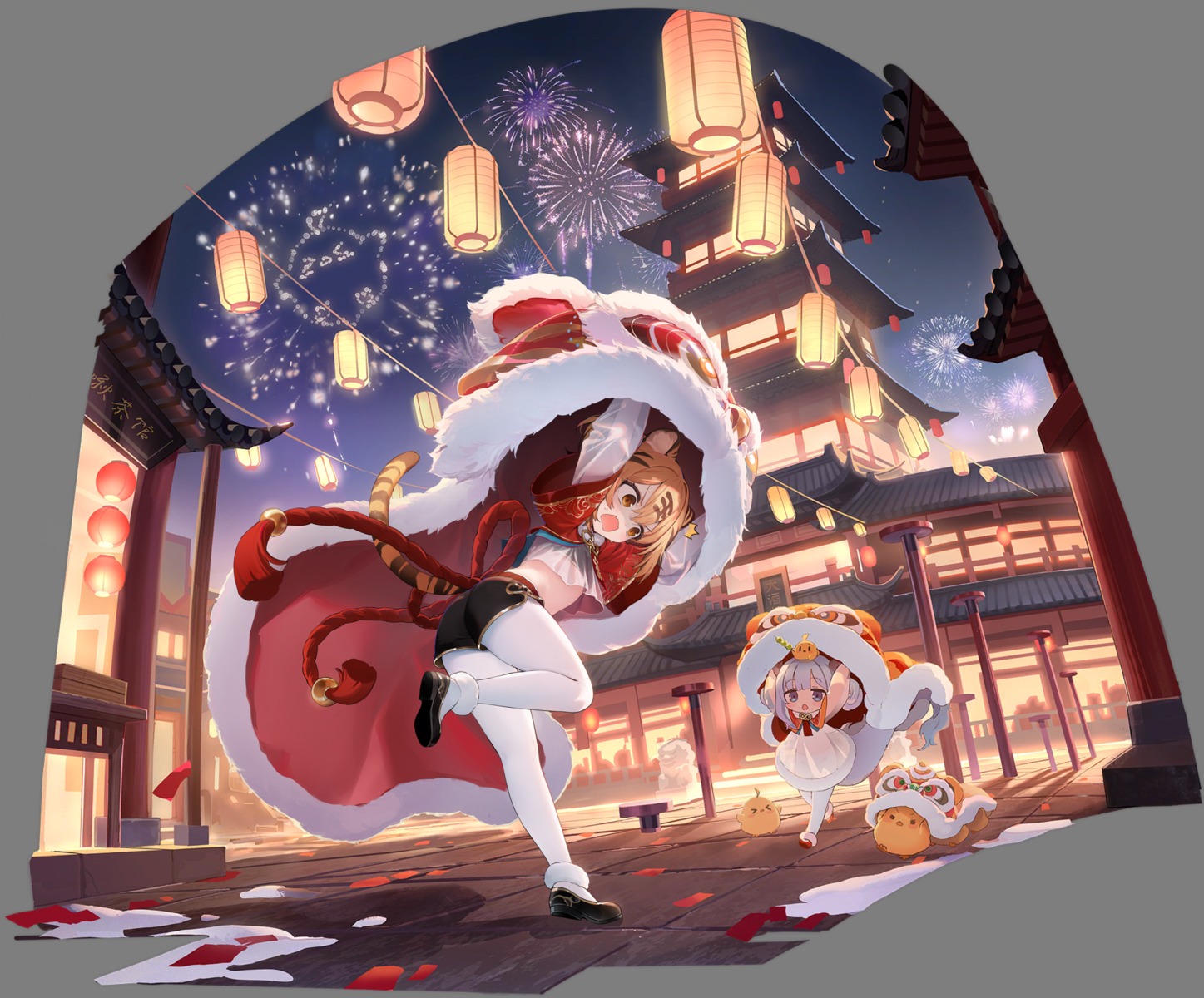 animal_ears, asian_clothes, azur_lane, horns, hu_pen_(azur_lane), lung_wu_(azur_lane), manjuu_(azur_lane), nekomimi, pantyhose, see_through, shnva, tagme, tail, transparent_png