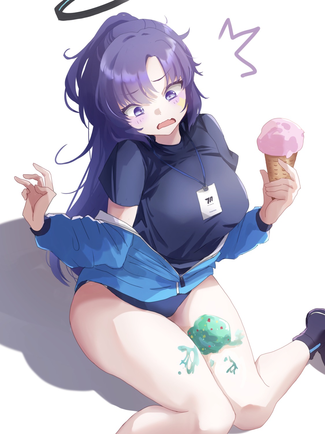 blue_archive, buruma, cream, gym_uniform, halo, hayase_yuuka, komena_(shinyday312), tattoo