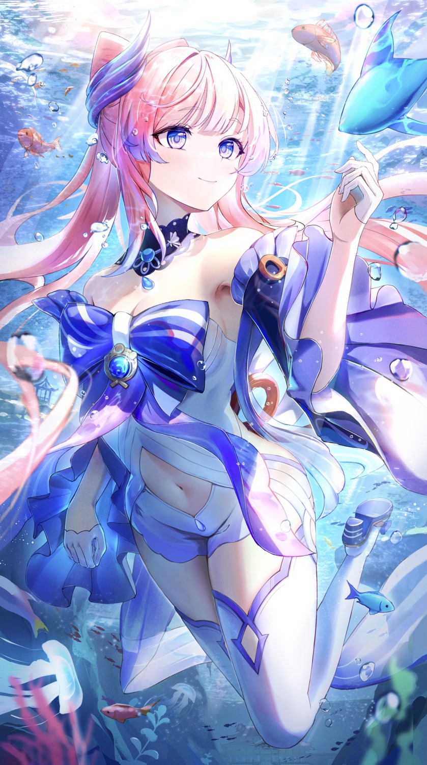 genshin_impact, heels, no_bra, otabaaa, sangonomiya_kokomi, thighhighs, wet