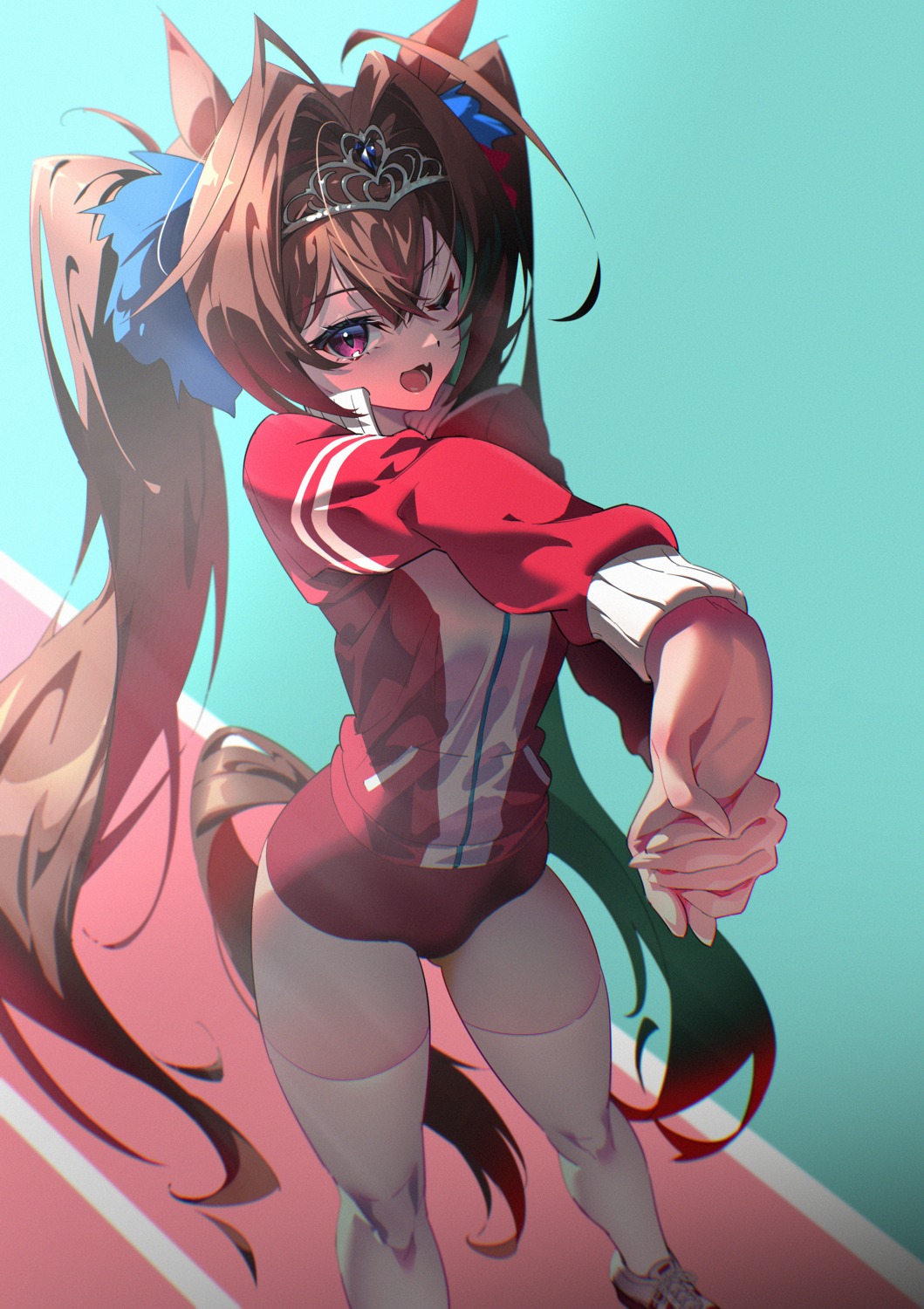 animal_ears, buruma, daiwa_scarlet_(umamusume), gym_uniform, otokoe, tail, thighhighs, uma_musume_pretty_derby
