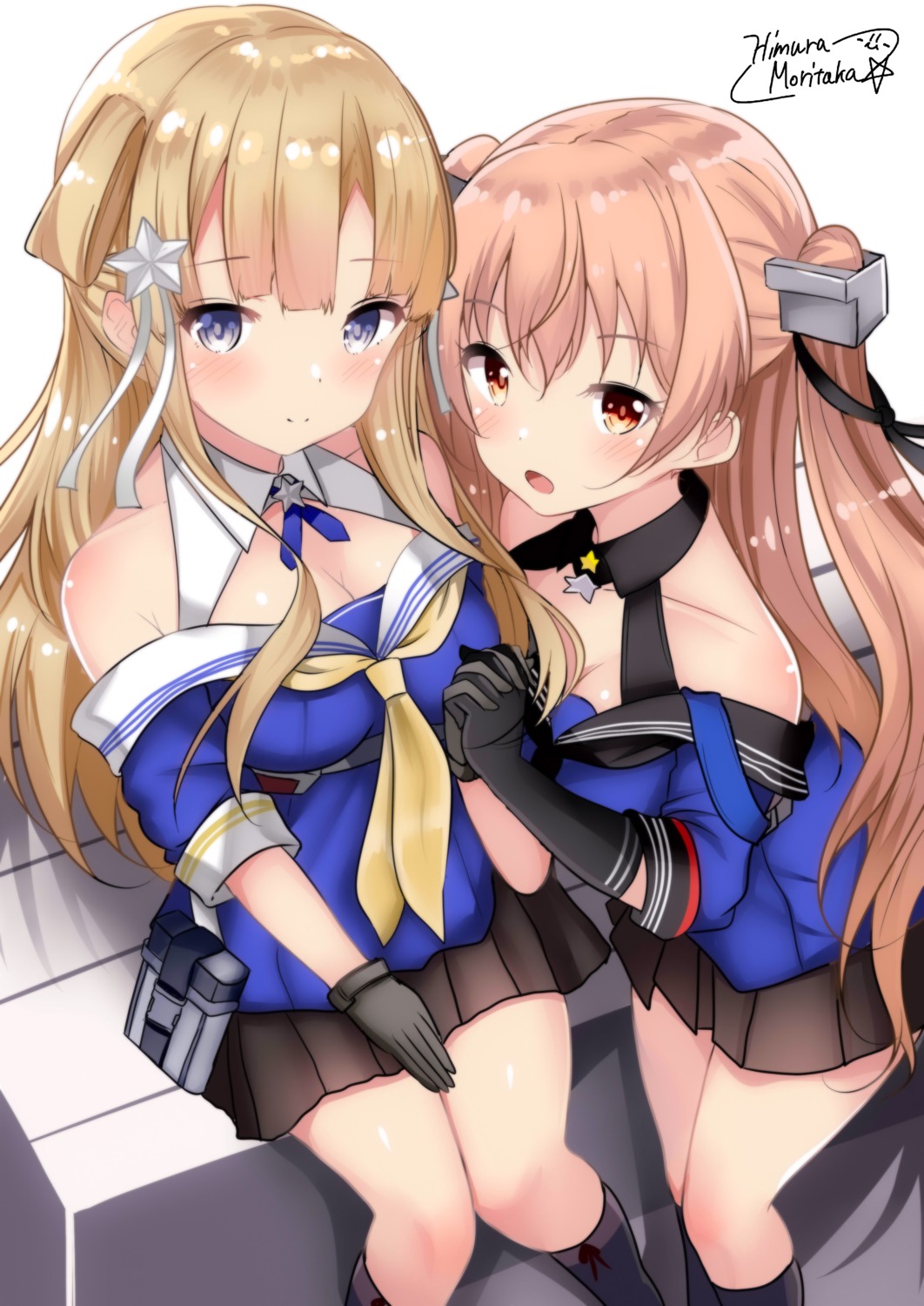 cleavage, fletcher_(kancolle), himura_moritaka, johnston_(kancolle), kantai_collection, seifuku