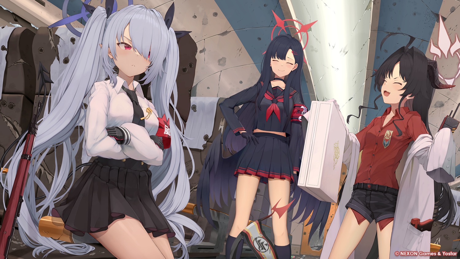 angel, blue_archive, devil, gun, halo, horns, kinugawa_kasumi, nakamasa_ichika