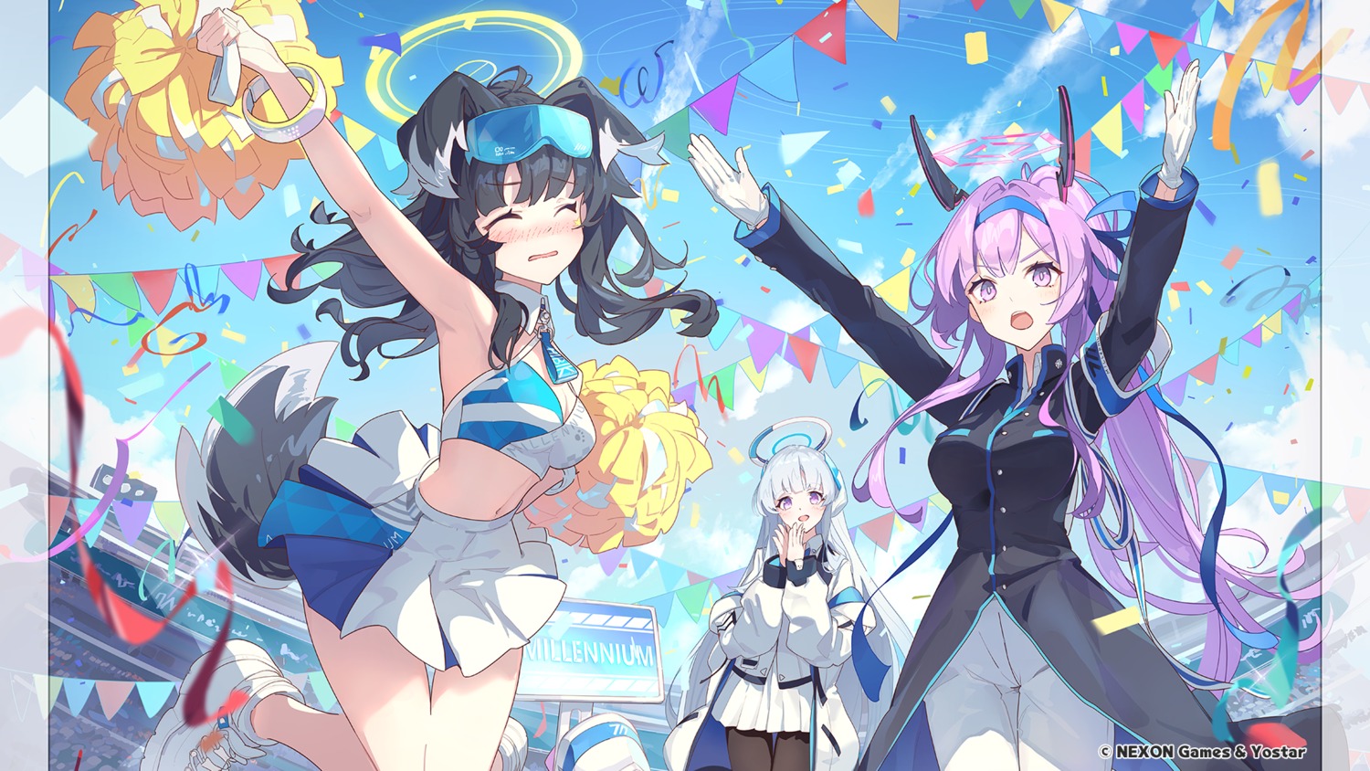 animal_ears, blue_archive, cheerleader, halo, inumimi, kodamazon, nekozuka_hibiki, pantyhose