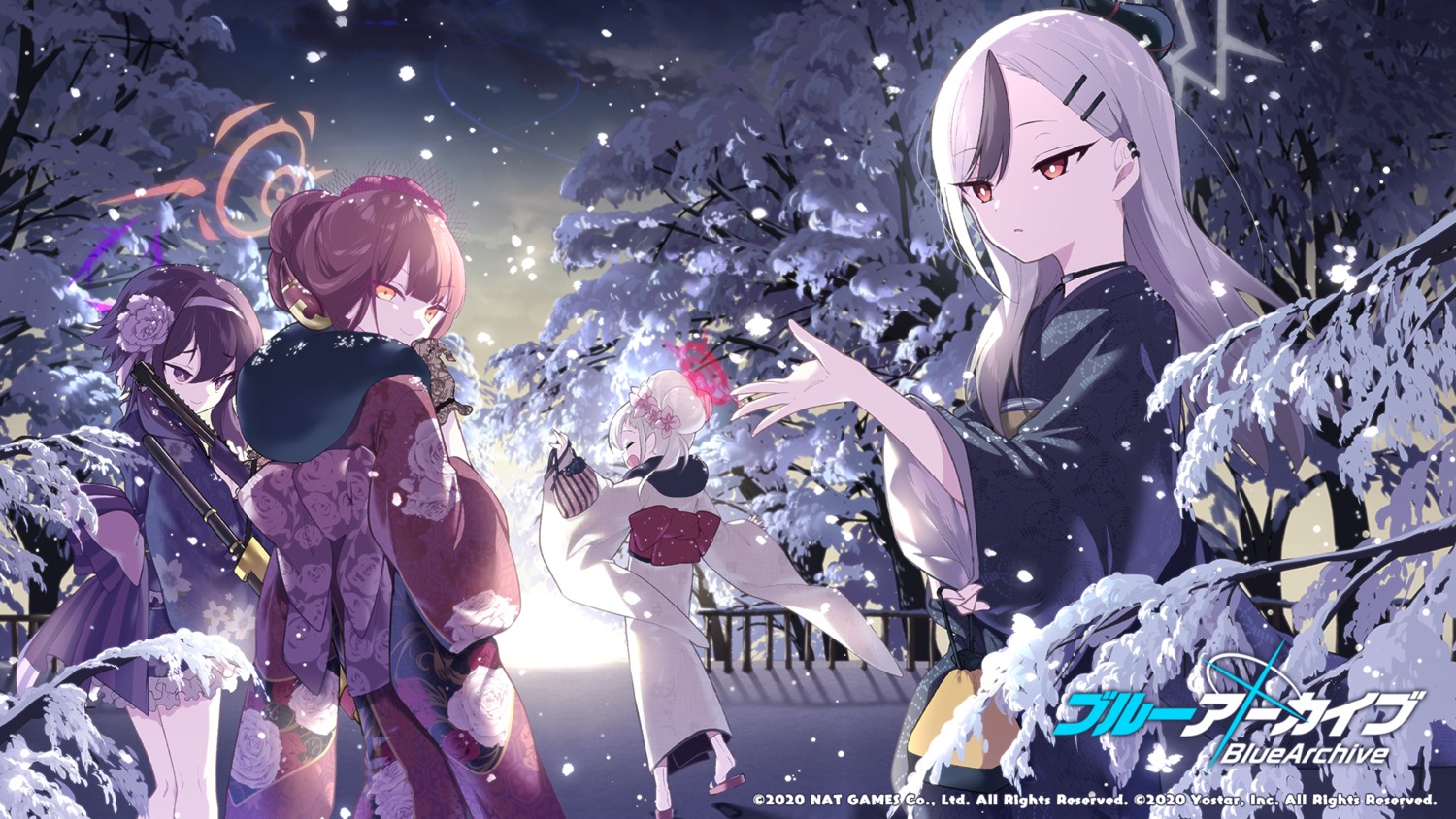 asagi_mutsuki, blue_archive, gun, halo, horns, igusa_haruka, kimono, lolita_fashion