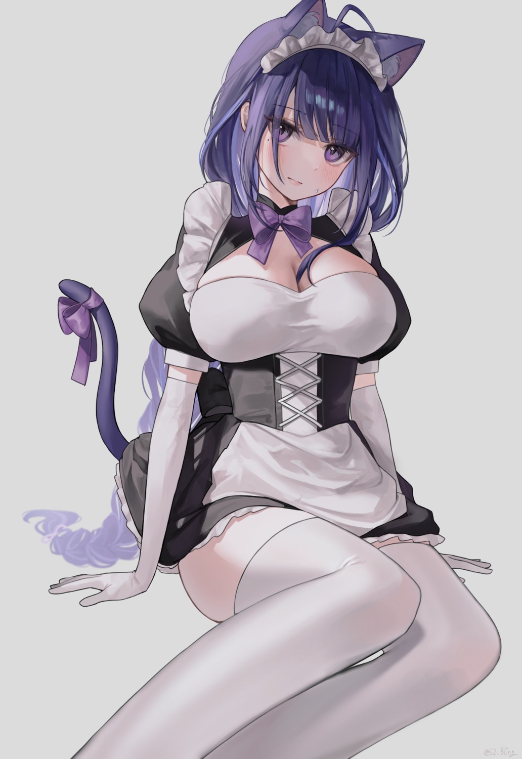 bling_(epvc5242), cleavage, genshin_impact, maid, neko, raiden_shogun, tail, thighhighs