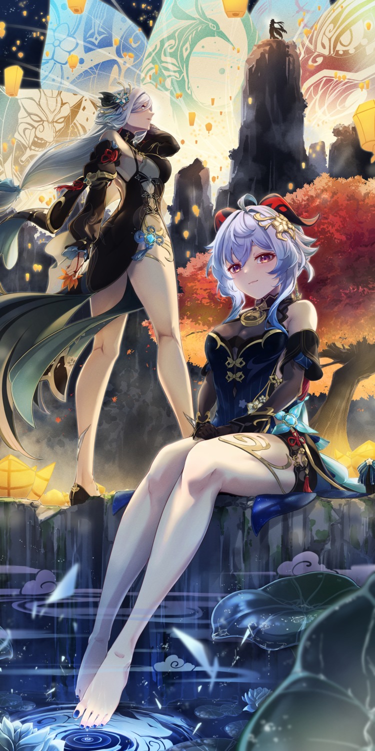 asian_clothes, ganyu, garter, genshin_impact, horns, shenhe, taiju_(gr09kuma)