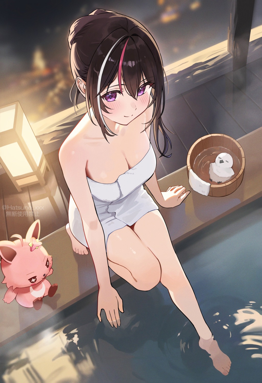 azki_(hololive), hatsuno_xxx, hololive, onsen, towel, wet