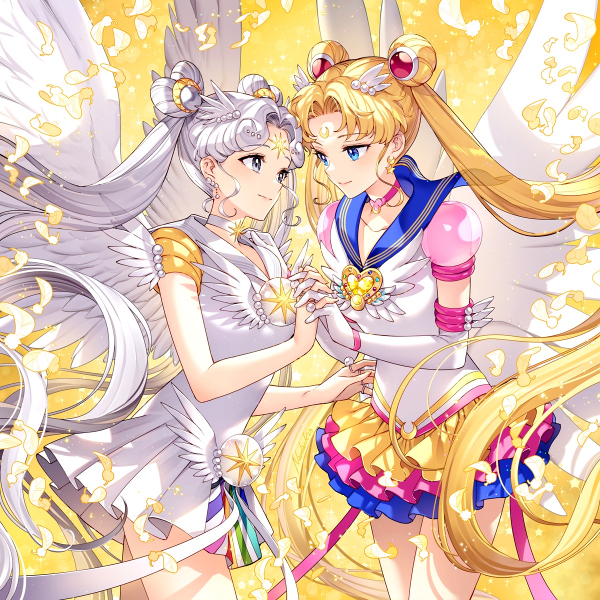 bishoujo_senshi_sailor_moon, chibichibi, dress, nardack, seifuku, tsukino_usagi, wings, yuri