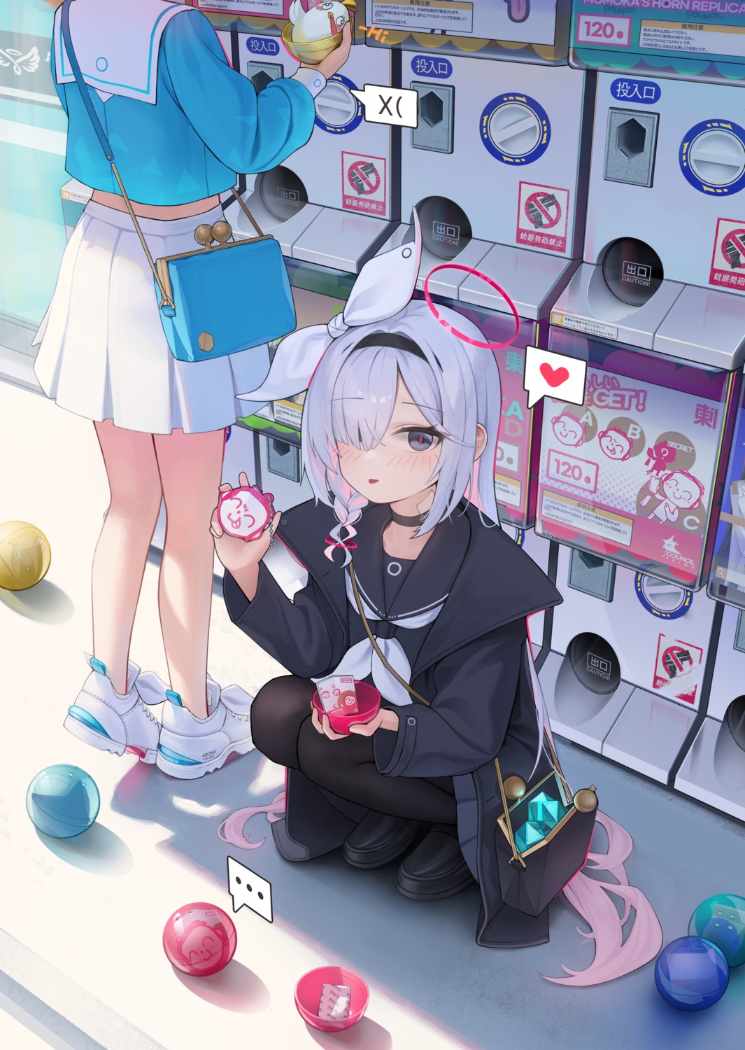 arona_(blue_archive), blue_archive, dong_ji, halo, pantyhose, plana_(blue_archive), seifuku