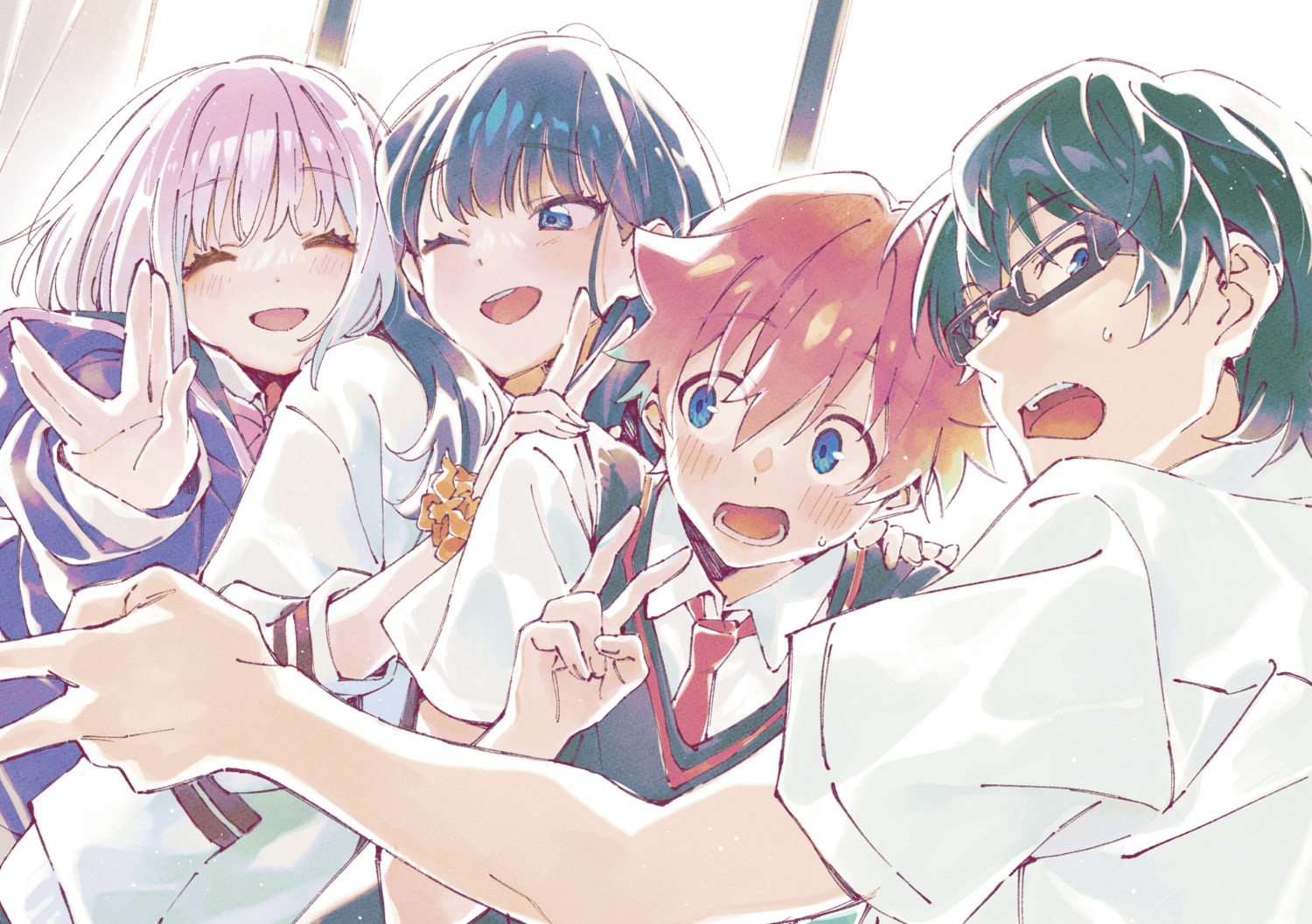 amemiya_akira, gridman_universe, hibiki_yuuta, megane, seifuku, shinjou_akane, sketch, ssss.gridman