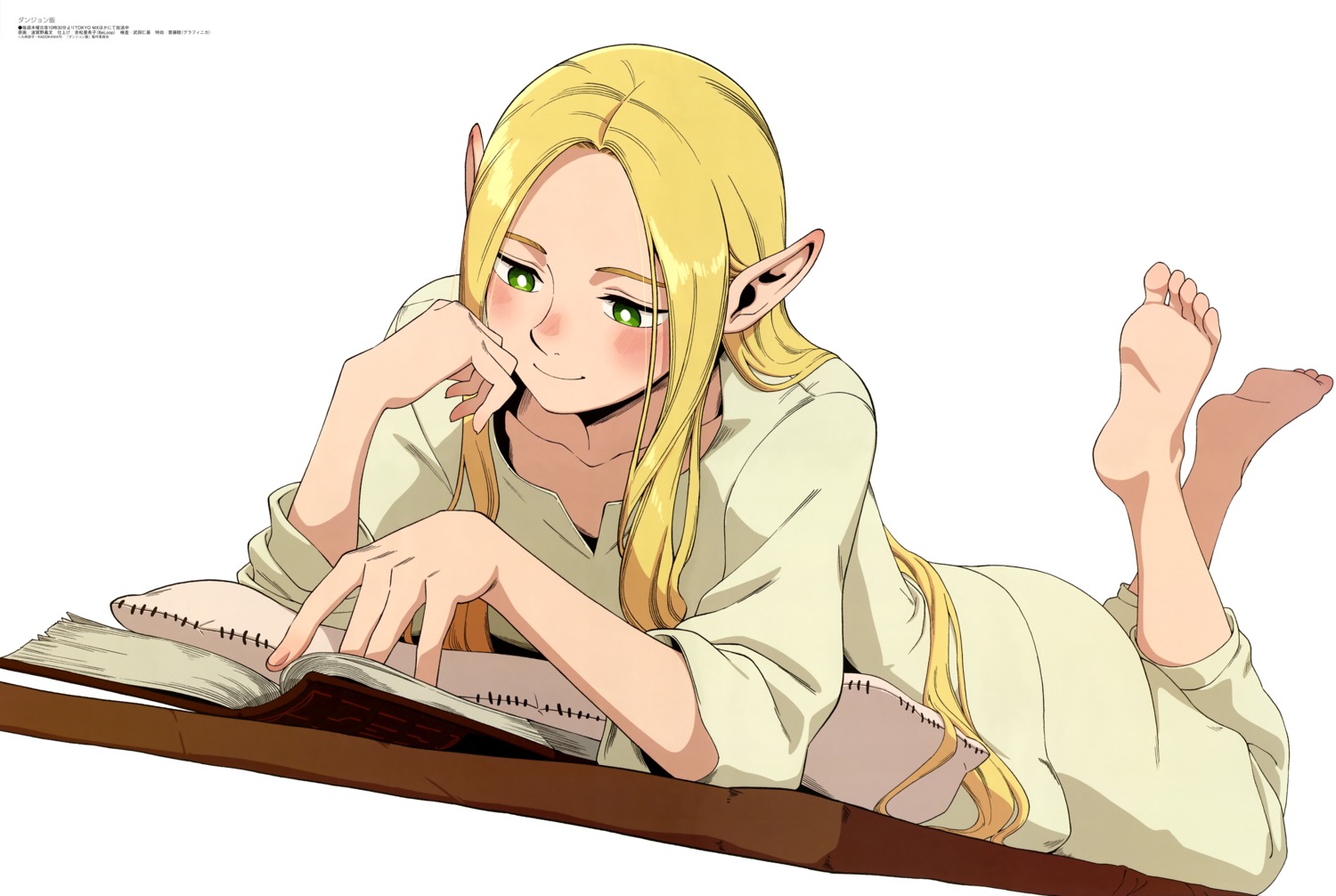 dungeon_meshi, elf, feet, hagano_yoshifumi, marcille_donato, pajama, pointy_ears
